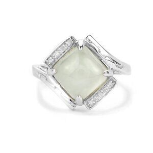 GENUINE JADE AND DIAMOND STERLING SILVER RING ATGW 5.23cts SZ 8 NWOT